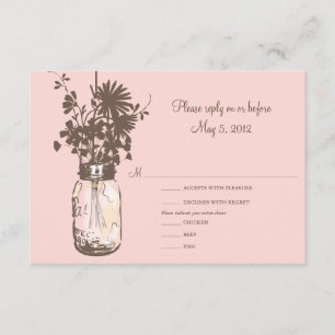 RSVP de Casamento de Flores Rosa & Mason Jar