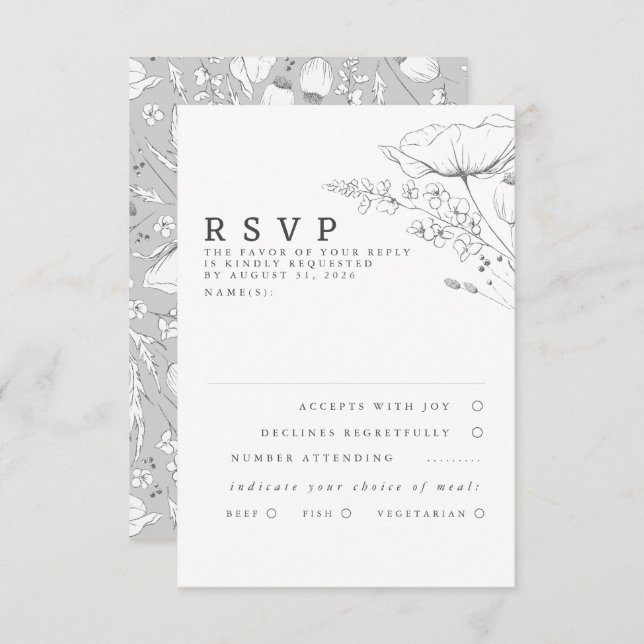 RSVP de Casamento de Flores Selvagens desenhadas à (Frente/Verso)