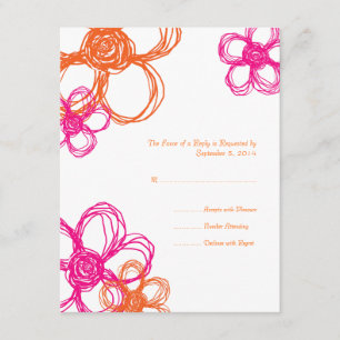RSVP de Casamento de Flores Selvagens Rosa e Laran