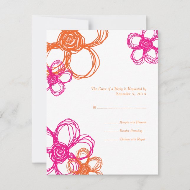 RSVP de Casamento de Flores Selvagens Rosa e Laran (Frente)
