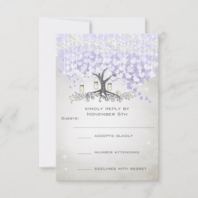 RSVP de Casamento de Folha de Coração de Lavanda R (Frente)