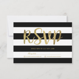 RSVP de Casamento de Folha de Ouro de Stripes Negr