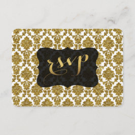RSVP de Casamento de Folha de Ouro Dourada Damask