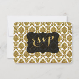 RSVP de Casamento de Folha de Ouro Dourada Damask