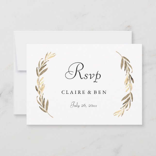 RSVP de Casamento de Folha Dourada Elegante Modern (Frente)