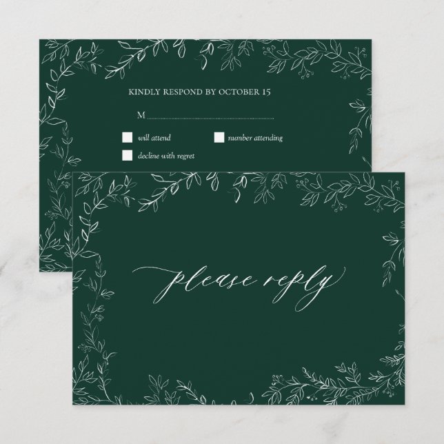 RSVP de Casamento de Folha Elegante Verde Moderno (Frente/Verso)