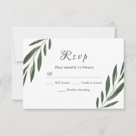 RSVP de Casamento de Folha Verde Elegante Moderno