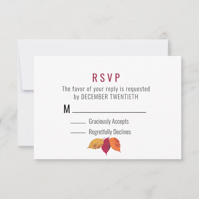 RSVP de Casamento de Folhas Coloridas (Frente)