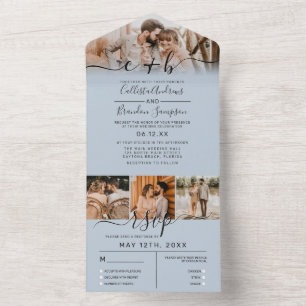 RSVP de Casamento de Foto Azul Elegante Dusty