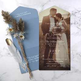 RSVP de Casamento de Foto Azul Moderno Dusty