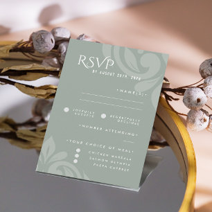 RSVP de Casamento de Foto do Damask Pale Olive Clá