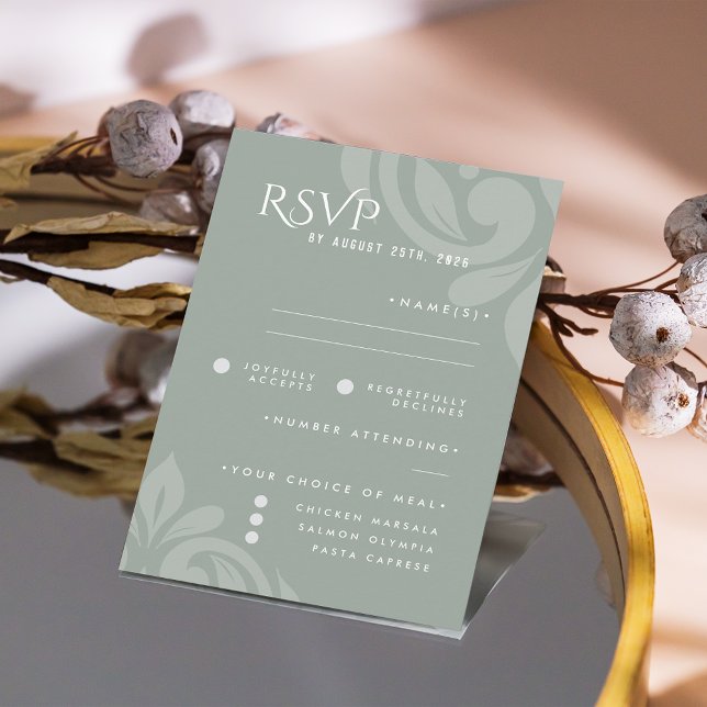 RSVP de Casamento de Foto do Damask Pale Olive Clá (Criador carregado)