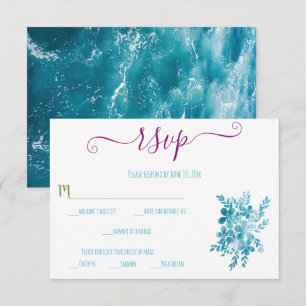 RSVP de Casamento de Foto do Oceano Azul Floral Mo