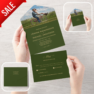 RSVP de Casamento de FOTO Dourada Verde Inclusivo