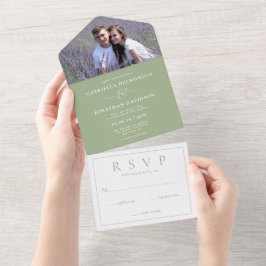 RSVP de Casamento de Foto Verde do Modern Sage