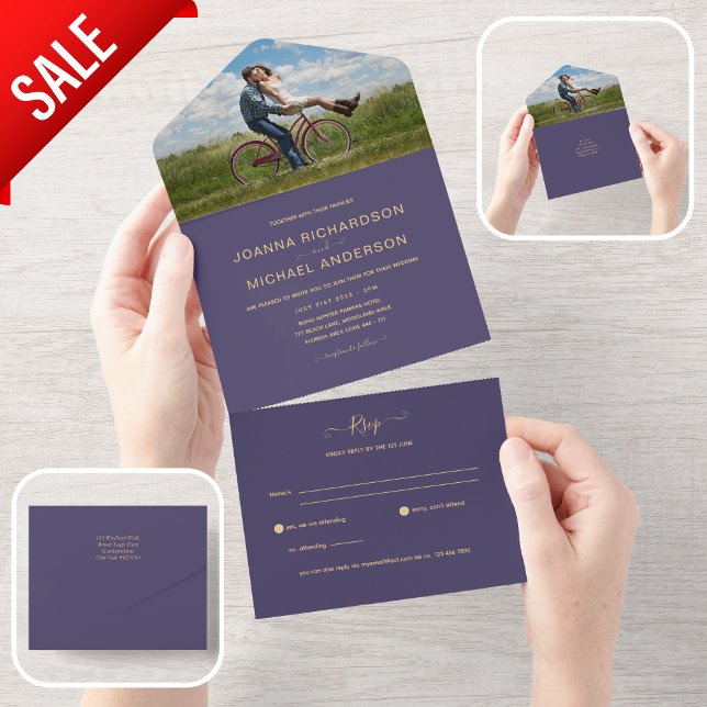 RSVP de Casamento de Fotografia de Lavanda Roxo In (Criador carregado)