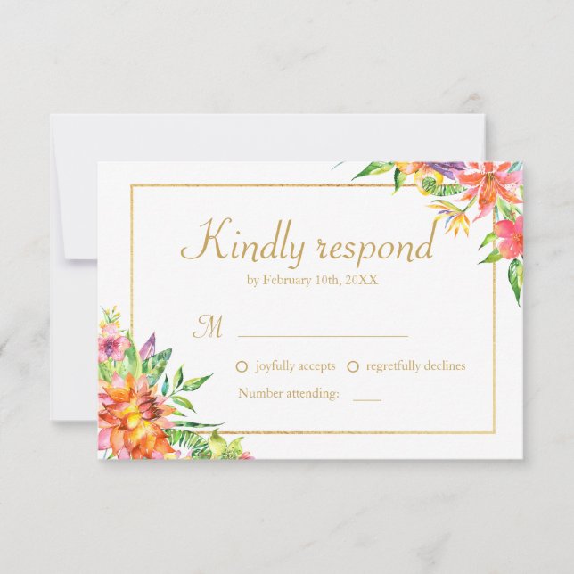 RSVP de Casamento de Frame Dourado de Cor de Água  (Frente)