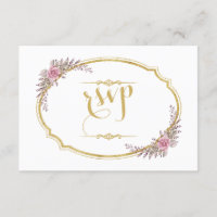 RSVP de Casamento de Frame Dourado Floral do Blush