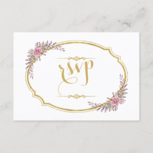 RSVP de Casamento de Frame Dourado Floral do Blush