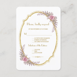 RSVP de Casamento de Frame Dourado Floral do Blush