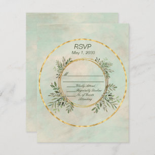 RSVP de Casamento de Frame em Círculo Verde e Dour