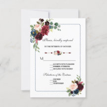 RSVP de Casamento de Frame Floral Azul do Marinho 