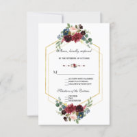 RSVP de Casamento de Frame Floral Azul do Marinho 