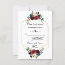 RSVP de Casamento de Frame Floral Azul do Marinho 