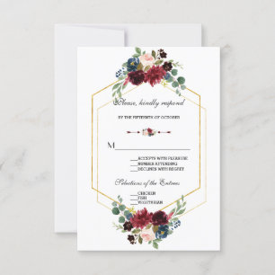 RSVP de Casamento de Frame Floral Azul do Marinho