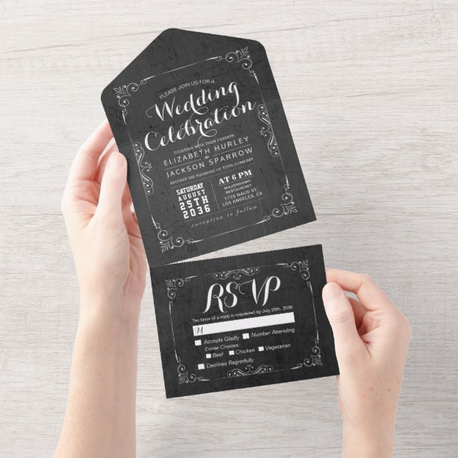 RSVP de Casamento de Frame Floral Botânico Preto e (Aba destacável)