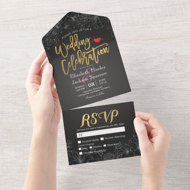 RSVP de Casamento de Frame Floral Branco Dourado E (Aba destacável)