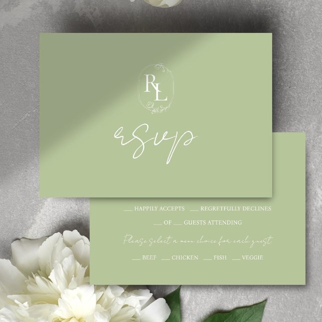 RSVP de Casamento de Frame Floral Verde Chic (Criador carregado)