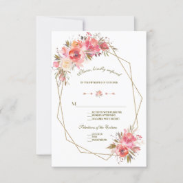 RSVP de Casamento de Frame Glitter Floral Dourado