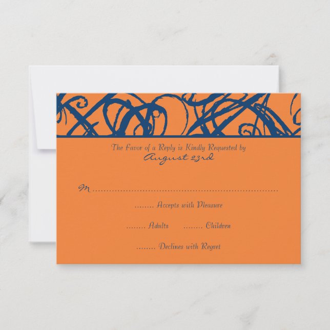 RSVP de Casamento de Frame Sketchy Azul e Laranja (Frente)