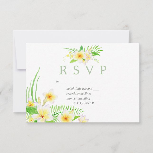 RSVP de Casamento de Frangipani com Aquarela Exóti (Frente)