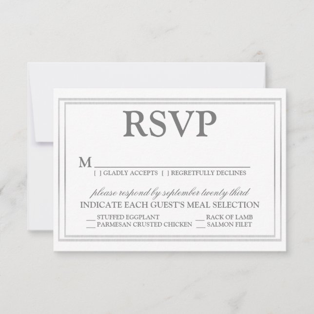 RSVP de Casamento de Fronteira Elegante e Silver (Frente)