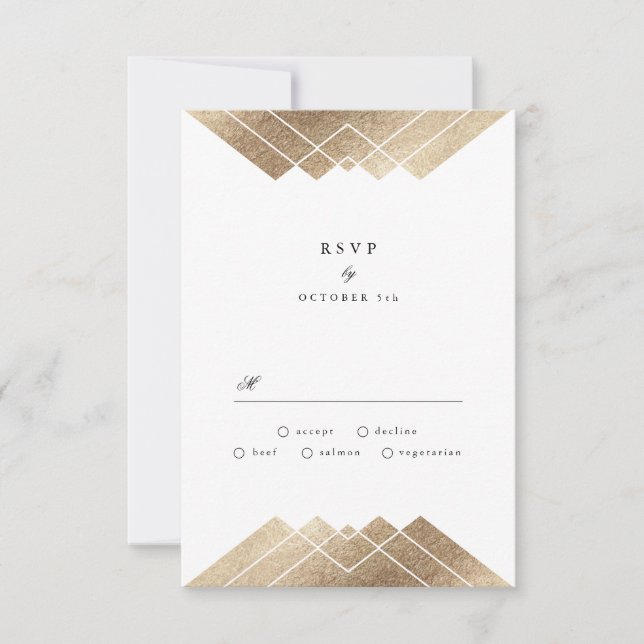 RSVP de Casamento de Gatsby Dourado Geométrico (Frente)