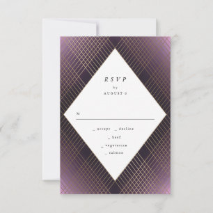 RSVP de Casamento de Gatsby Dourado Rúrpura Geomét