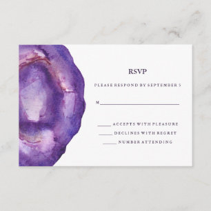 RSVP de Casamento de Geodo Purple com Aquarela