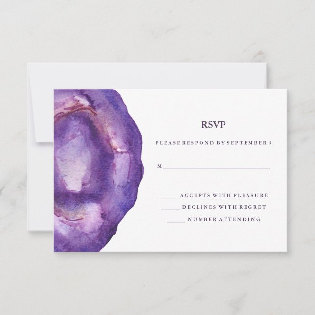 RSVP de Casamento de Geodo Purple com Aquarela (Frente)