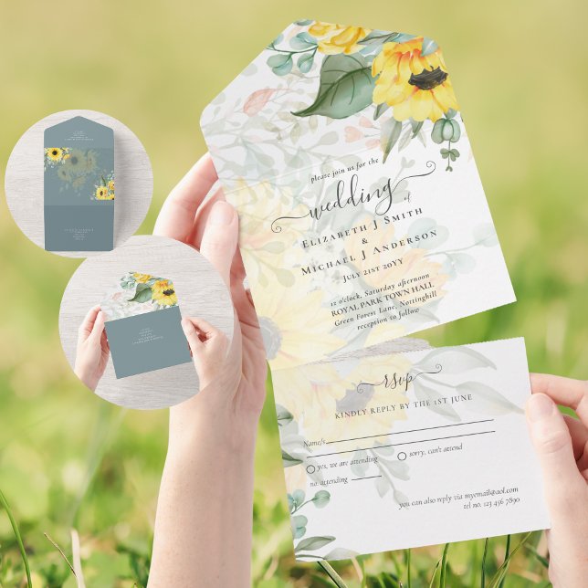 RSVP de Casamento de Girassóis Românticos Inclusiv (Criador carregado)