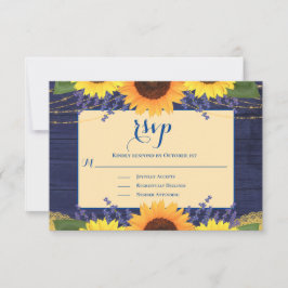 RSVP de Casamento de Girassol de Azul-Dourado Rúst
