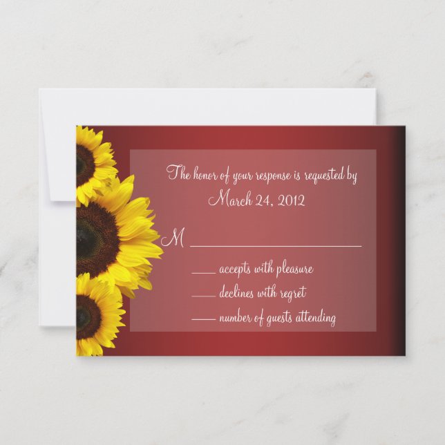 RSVP de Casamento de Girassol Vermelho e Amarelo (Frente)