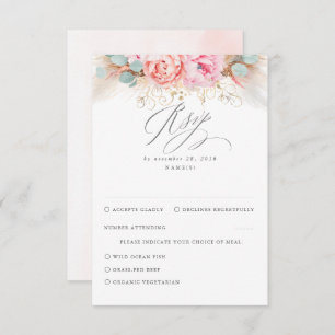 RSVP de Casamento de Grama Pampas Floral Rosa-Blus