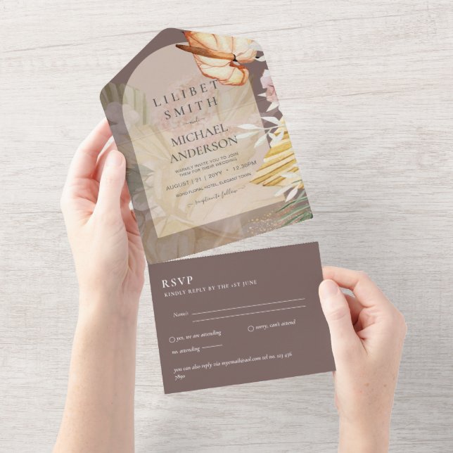 RSVP de Casamento de Grass Boho Pampas 3in1 (Tearaway)