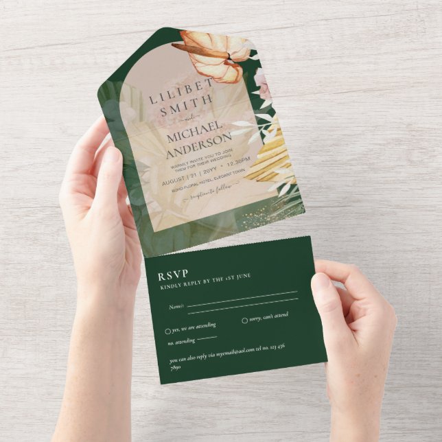 RSVP de Casamento de Grass Boho Pampas 3in1 (Aba destacável)