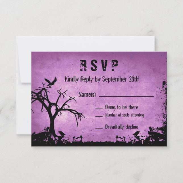 RSVP de Casamento de Halloween com árvore assustad (Frente)