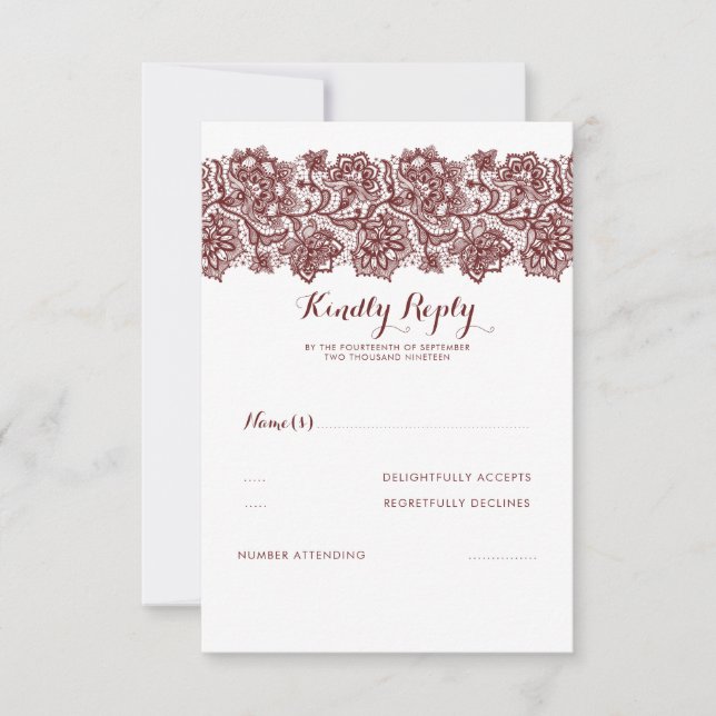 RSVP de Casamento de Lace Burgundy (Frente)