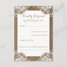 RSVP de Casamento de Lace e Madeira Rustic