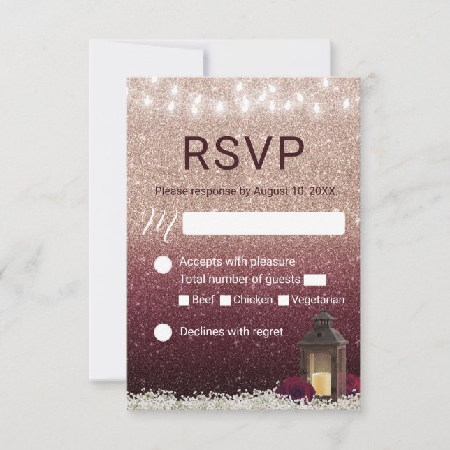 RSVP de Casamento de Lanterna Dourada do Rosa de B (Frente)